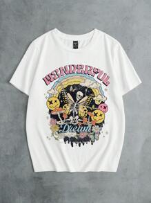 SHEIN EZwear Skull & Letter Graphic Drop Shoulder Oversized Tee