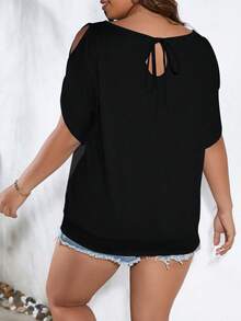 SHEIN LUNE 大碼珍珠串珠T恤 - 黑色 - 查看 2