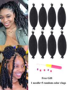 8pcs Pre-Separated Springy Afro Twist Synthetic Hair, Pre-Fluffy Crochet Hair With 1 Needle & 5 Rings - Black - View 1