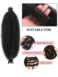 8pcs Pre-Separated Springy Afro Twist Synthetic Hair, Pre-Fluffy Crochet Hair With 1 Needle & 5 Rings - Black - View 3