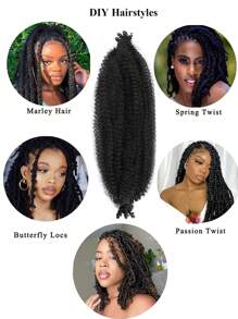 8pcs Pre-Separated Springy Afro Twist Synthetic Hair, Pre-Fluffy Crochet Hair With 1 Needle & 5 Rings - Black - View 6
