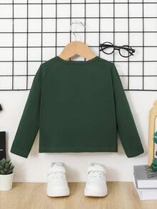 SHEIN Baby Boys Holiday Style 3d Dinosaur Embossed Solid Color Round Neck Top - Dark Green - View 2