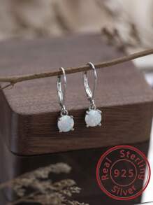 Exquisite Opal Decor Sterling Silver Drop Earrings For Women For Daily Decoration - Silver - View 1