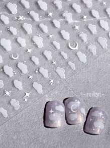 Autocollant Nail Cloud Star Moon, 1 feuille Décalcomanies d'art d'ongle semi-transparentes Décoration d'art d'ongle Autocollants d'ongle DIY