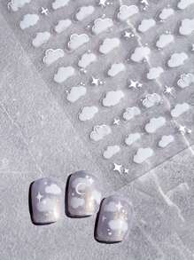 Autocollant Nail Cloud Star Moon, 1 feuille Décalcomanies d'art d'ongle semi-transparentes Décoration d'art d'ongle Autocollants d'ongle DIY