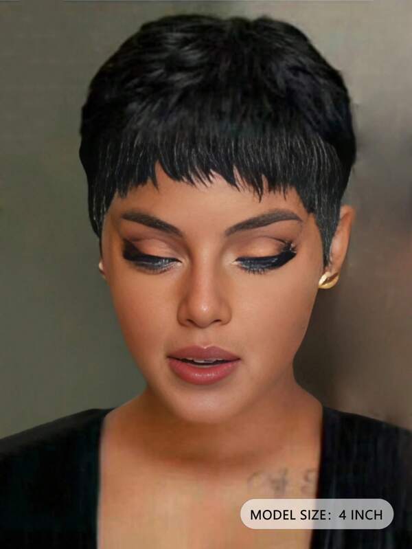 Short Pixie Cut Synthetic Layered Wavy Wig With Bangs SHEIN UK