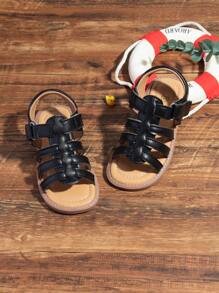 Cô gái Hook-and-loop Fastener Hollow Out Dép đấu sĩ thời trang cho ngoài trời - màu đen - Xem 2