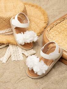 Baby Girls Flower Decor Hook-and-loop Fastener Ankle Strap Sandals For Summer - White - View 1
