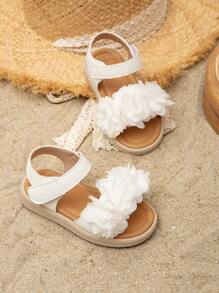 Baby Girls Flower Decor Hook-and-loop Fastener Ankle Strap Sandals For Summer - White - View 2