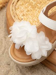Baby Girls Flower Decor Hook-and-loop Fastener Ankle Strap Sandals For Summer - White - View 4