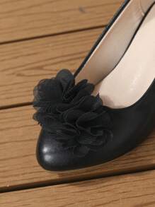 Girls Flower Decor Pointed Toe Slip On Flats For Outdoor - Black - View 3