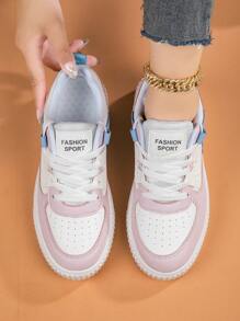 Women Letter Graphic Lace-up Front Skate Shoes, Sporty Sneakers - Multicolor - View 1