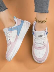 Women Letter Graphic Lace-up Front Skate Shoes, Sporty Sneakers - Multicolor - View 2