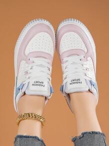 Women Letter Graphic Lace-up Front Skate Shoes, Sporty Sneakers - Multicolor - View 5