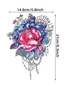 1張大美麗玫瑰花和水晶圖案臨時紋身貼 - 彩色 - 查看 4