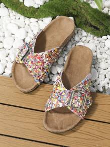 roulvxiang Phụ nữ đính cườm & khóa trang trí dép footbed, dép thời trang sequins - Nhiều màu - Xem 5