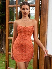 PARTHEA Đầm Xù Dây kéo màu trơn - trái cam - Xem 7