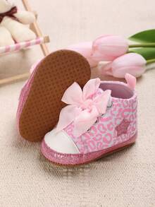 Baby Bow Decor Leopard Print High-top Sneakers - Pink - View 2