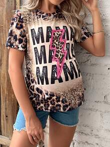 SHEIN Maternity Leopard & Letter Graphic Tee - Multicolor - View 4