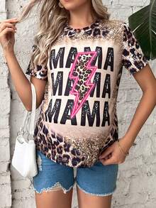 SHEIN Maternity Leopard & Letter Graphic Tee - Multicolor - View 5