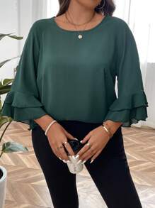 SHEIN Clasi Blusa de manga amplia unicolor - Verde Oscuro - Ver 5