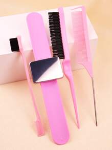 梳子套裝,4入組粉色髮刷套裝,磁性腕帶,邊受控眼淚梳子,髮夾矽膠髮梳 - 粉色 - 查看 2