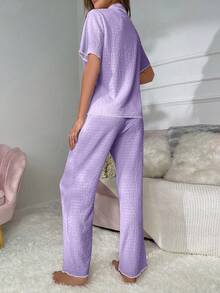 Contrast Binding Button Front Lounge Set - Lilac Purple - View 2