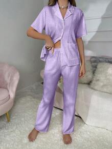 Contrast Binding Button Front Lounge Set - Lilac Purple - View 3