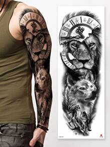 1 Piece Realistic Floral Arm, Tiger, Wolf Large Waterproof Temporary Tattoo Sticker