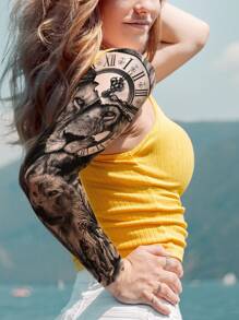 1 Piece Realistic Floral Arm, Tiger, Wolf Large Waterproof Temporary Tattoo Sticker