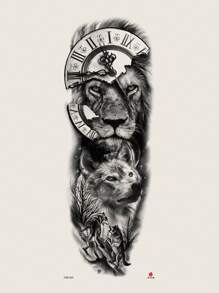 1 Piece Realistic Floral Arm, Tiger, Wolf Large Waterproof Temporary Tattoo Sticker