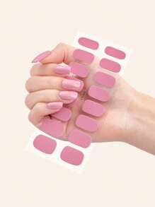 Pink Solid Color Nail Polish Strips, 1sheet Nail Art Sticker & 1pc Nail File, Manicure Kits For Women Girls Nail Stickers DIY Nails - Hot Pink - View 1