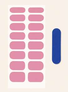 Pink Solid Color Nail Polish Strips, 1sheet Nail Art Sticker & 1pc Nail File, Manicure Kits For Women Girls Nail Stickers DIY Nails - Hot Pink - View 2