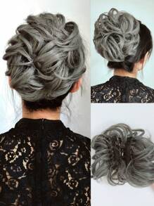 Short Curly Synthetic Hair Bun - Grey - View 1