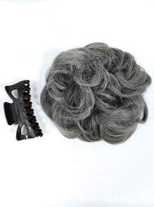 Short Curly Synthetic Hair Bun - Grey - View 3