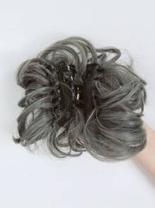 Short Curly Synthetic Hair Bun - Grey - View 6