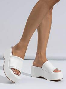 女士極簡坡跟優雅涼鞋 - 白色 - 查看 1