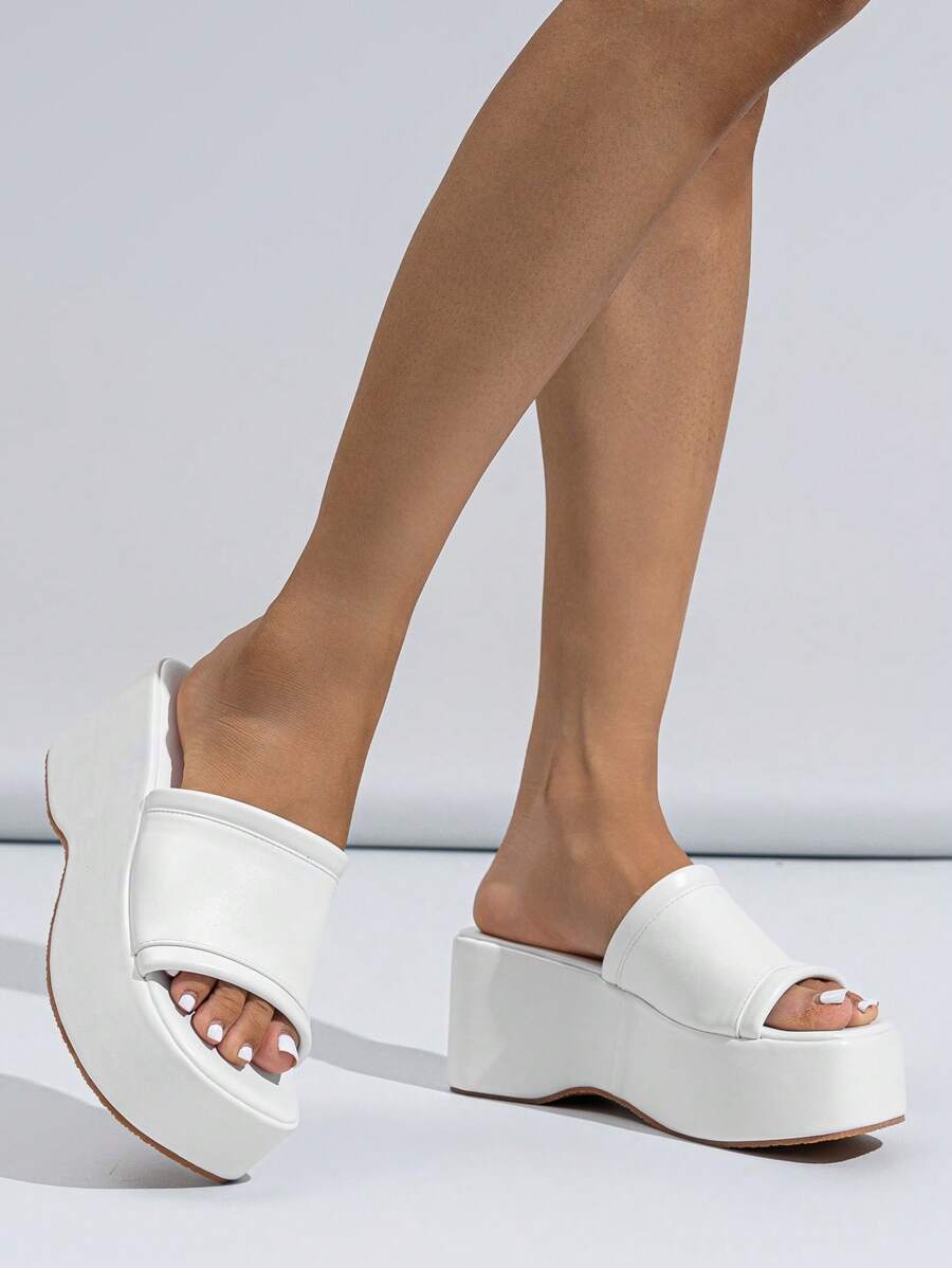 女士極簡坡跟優雅涼鞋 - 白色 - 查看 1