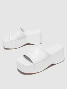 女士極簡坡跟優雅涼鞋 - 白色 - 查看 3