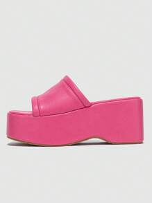 Giày sandal đế xuồng đế vuông mũi vuông cho nữ, giày lười hở mũi gợi cảm, giày da thoáng khí mùa hè - Màu Hồng Tươi - Xem 5