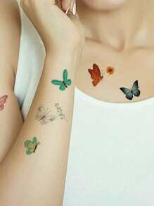 10張小尺寸可愛漂亮蝴蝶樣式假臨時紋身貼DIY身體藝術貼花 - 彩色 - 查看 3