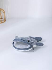 拉鍊零錢包可愛刺繡細節鯊魚設計