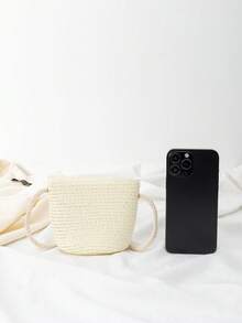 女孩花朵裝飾輕便度假草編包 - 白色 - 查看 4