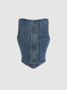 SHEIN MOD con cremallera trasera bajo pañuelo Tank crop Top en mezclilla