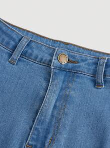 SHEIN 适合春夏季的少女纯色休闲磨边喇叭牛仔裤 - 淺色水洗藍 - 查看 4