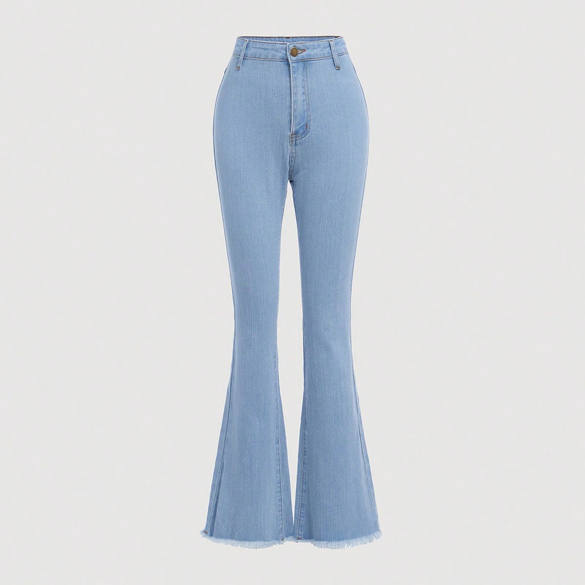 Jeans casuales de campana con dobladillo deshilachado de unicolor para niñas adolescentes, adecuados para primavera y verano