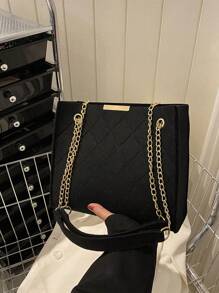 Stitch Detail Square Bag Polyester Black Elegant - Black - View 1