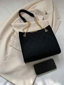 Stitch Detail Square Bag Polyester Black Elegant - Black - View 2