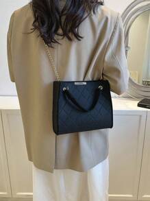 Stitch Detail Square Bag Polyester Black Elegant - Black - View 6