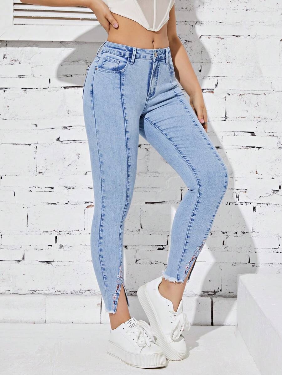 SHEIN EZwear Jeans ajustados bajo con abertura - Lavado ligero - Ver 1